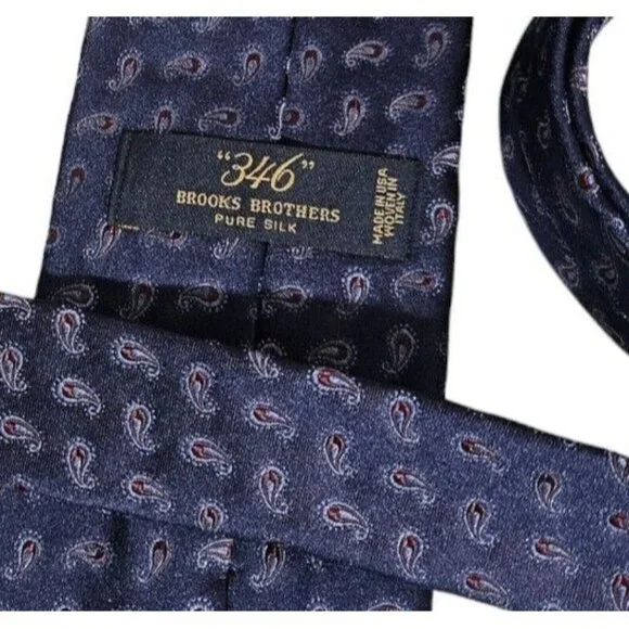 BROOKS BROTHERS Men's 100% Silk Necktie DESIGNER Tie Blue Paisley W:3.6" EUC